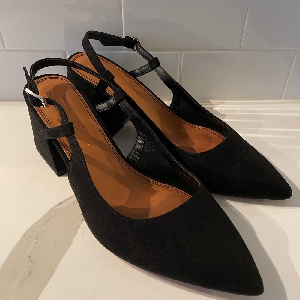 ASOS DESIGN Wide Fit Sydney slingback mid heels in black
